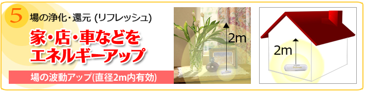 5.場の浄化・還元(リフレッシュ)
「家・店・車などをエネルギーアップ」場の波動アップ(直径2m内有効)