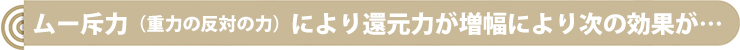 ムー斥力(重力の反対の力)により還元力が増幅により次の効果が…